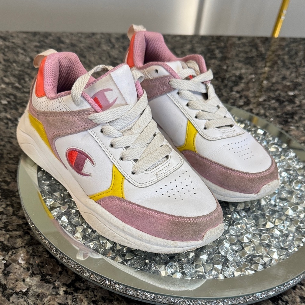 Champion Women's White, Pink, and Yellow Sneakers